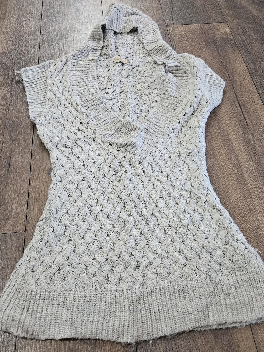Grey American Rag Sleeveless Loose Knit Hooded Top Size S